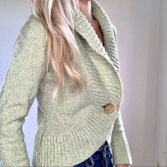 Pistachio Green One Button Knit Collared Sweater S - Picture 8 of 8